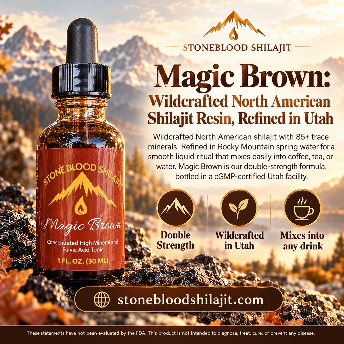 Magic Brown wildcrafted North American shilajit resin, refined in Utah